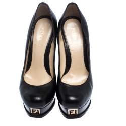 Fendi Black Leather Fendista Platform Pumps Size 36.5