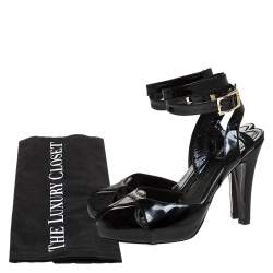 Pre Owned Fendi Black Patent Leather Peep Toe Platform Ankle Wrap Sandals Size 39