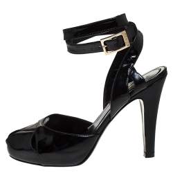 Pre Owned Fendi Black Patent Leather Peep Toe Platform Ankle Wrap Sandals Size 39