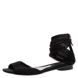 Fendi Black Mesh Fabric Open Toe Flat Sandals Size 36.5