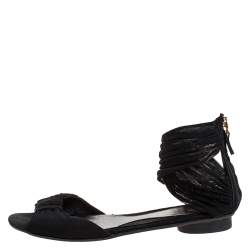 Fendi Black Mesh Fabric Open Toe Flat Sandals Size 36.5