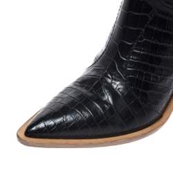 Pre Owned Fendi Black Croc Embossed Leather Cowboy Boots Size 38