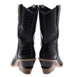 Pre Owned Fendi Black Croc Embossed Leather Cowboy Boots Size 38