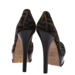 Pre Owned Fendi Tobacco Zucca Canvas Fendista Platform Pumps Size 36