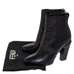 Pre Owned Fendi Black Leather Ankle Boots Size 37