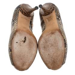 Pre Owned Fendi Black/Beige Python Embossed Leather Peep Toe Platform Pumps Size 37