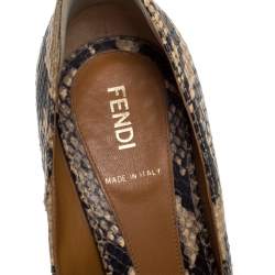 Pre Owned Fendi Black/Beige Python Embossed Leather Peep Toe Platform Pumps Size 37