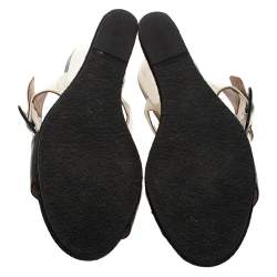 Pre Owned Fendi Black/White Patent Leather Demi Wedge Slides Size 40