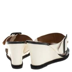 Pre Owned Fendi Black/White Patent Leather Demi Wedge Slides Size 40