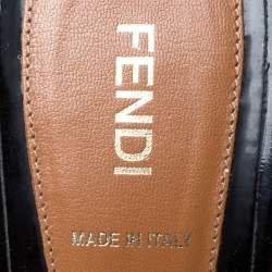 Pre Owned Fendi Black/White Patent Leather Demi Wedge Slides Size 40