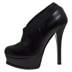 Pre Owned Fendi Black Leather Faux-wrap Fendista Platform Ankle Booties Size 37