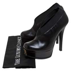 Pre Owned Fendi Black Leather Faux-wrap Fendista Platform Ankle Booties Size 37