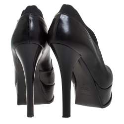 Pre Owned Fendi Black Leather Faux-wrap Fendista Platform Ankle Booties Size 37