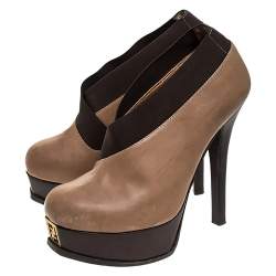 Fendi Beige/Brown Leather Fendista Faux-wrap Platform Ankle Booties Size 37