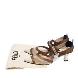 Fendi Multicolor Mesh, Canvas And Leather Colibri Slingback Sandals Size 39