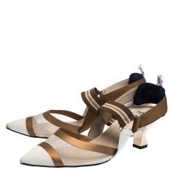 Fendi Multicolor Mesh, Canvas And Leather Colibri Slingback Sandals Size 39