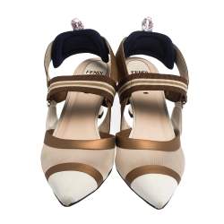 Fendi Multicolor Mesh, Canvas And Leather Colibri Slingback Sandals Size 39