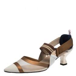 Fendi Multicolor Mesh, Canvas And Leather Colibri Slingback Sandals Size 39