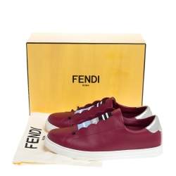 Pre Owned Fendi Dark Red Leather And Logo Knit Rockoclick Slip On Sneakers Size 39
