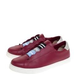 Pre Owned Fendi Dark Red Leather And Logo Knit Rockoclick Slip On Sneakers Size 39