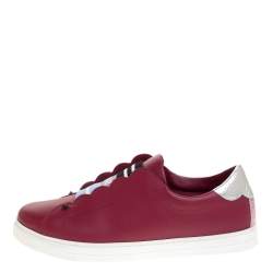 Pre Owned Fendi Dark Red Leather And Logo Knit Rockoclick Slip On Sneakers Size 39