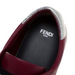 Pre Owned Fendi Dark Red Leather And Logo Knit Rockoclick Slip On Sneakers Size 39