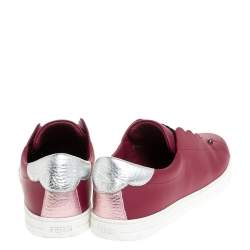 Pre Owned Fendi Dark Red Leather And Logo Knit Rockoclick Slip On Sneakers Size 39