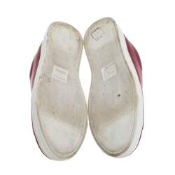 Pre Owned Fendi Dark Red Leather And Logo Knit Rockoclick Slip On Sneakers Size 39