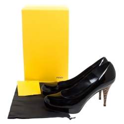 Pre Owned Fendi Black Patent Leather Zucca Heel Platform Pumps Size 40