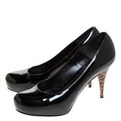 Pre Owned Fendi Black Patent Leather Zucca Heel Platform Pumps Size 40