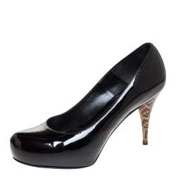 Pre Owned Fendi Black Patent Leather Zucca Heel Platform Pumps Size 40