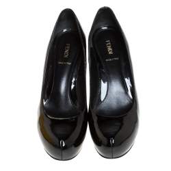 Pre Owned Fendi Black Patent Leather Zucca Heel Platform Pumps Size 40