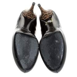 Pre Owned Fendi Black Patent Leather Zucca Heel Platform Pumps Size 40