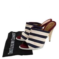 Fendi Tricolor Striped Canvas Slide Sandals Size 36