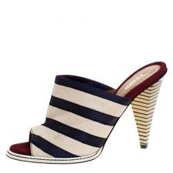 Fendi Tricolor Striped Canvas Slide Sandals Size 36