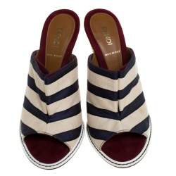 Fendi Tricolor Striped Canvas Slide Sandals Size 36