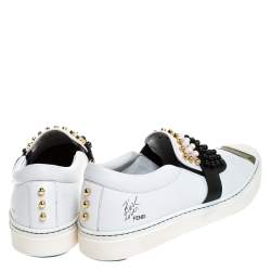 Pre Owned Fendi White/Black Leather Studded Karlito Slip On Sneakers Size 41