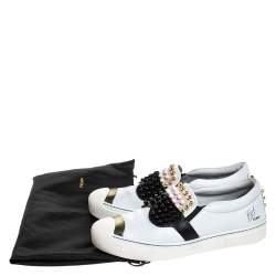 Pre Owned Fendi White/Black Leather Studded Karlito Slip On Sneakers Size 41