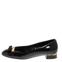 Pre Owned Fendi Black Patent Leather Bow Ballet Flats Size 37