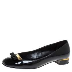 Pre Owned Fendi Black Patent Leather Bow Ballet Flats Size 37