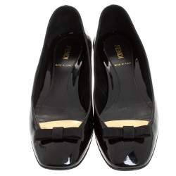 Pre Owned Fendi Black Patent Leather Bow Ballet Flats Size 37