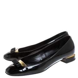 Pre Owned Fendi Black Patent Leather Bow Ballet Flats Size 37