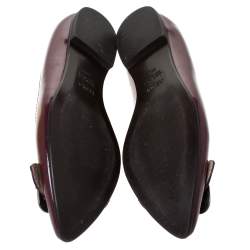Pre Owned Fendi Maroon Patent Leather Buckle Detail Pointed Toe Ballet Flats Size 39.5
