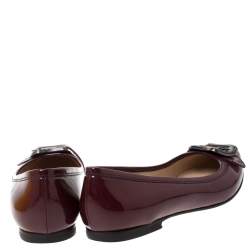 Pre Owned Fendi Maroon Patent Leather Buckle Detail Pointed Toe Ballet Flats Size 39.5