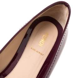 Pre Owned Fendi Maroon Patent Leather Buckle Detail Pointed Toe Ballet Flats Size 39.5
