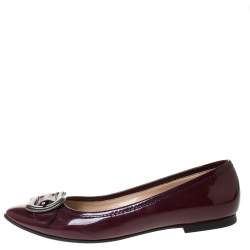 Pre Owned Fendi Maroon Patent Leather Buckle Detail Pointed Toe Ballet Flats Size 39.5