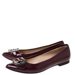 Pre Owned Fendi Maroon Patent Leather Buckle Detail Pointed Toe Ballet Flats Size 39.5