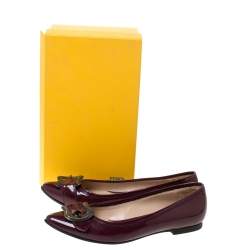 Pre Owned Fendi Maroon Patent Leather Buckle Detail Pointed Toe Ballet Flats Size 39.5