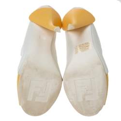 Pre Owned Fendi Yellow Patent Leather And Lizard Embossed Leather Peep Toe Slide Mules Size 36