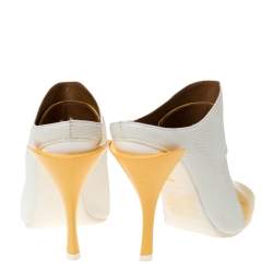 Pre Owned Fendi Yellow Patent Leather And Lizard Embossed Leather Peep Toe Slide Mules Size 36